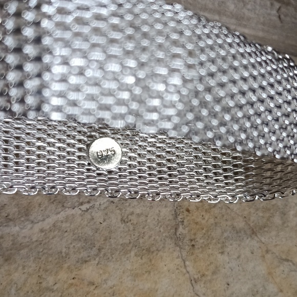 925 Sterling Silver Mesh Jewelry Set Bracelet Earrings Ring 7 - Picture 6 of 7